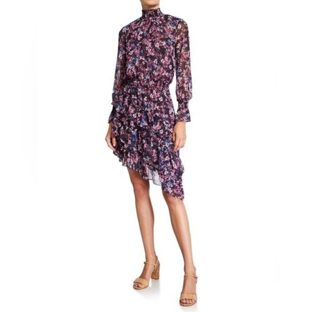 MISA Los Angeles Savanna Asymmetrical Mini Dress with Smoked High Neck Size XS - Picture 3 of 16